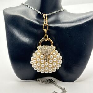 Vintage Gold Pearl Purse Necklace